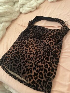 Leopard Print Velvet Halter Tank Top - Black Brown